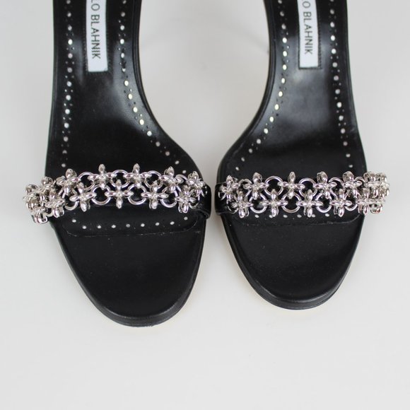 NEW MANOLO BLAHNIK Rekik Leather Chain Heeled Sandals - Picture 9 of 16